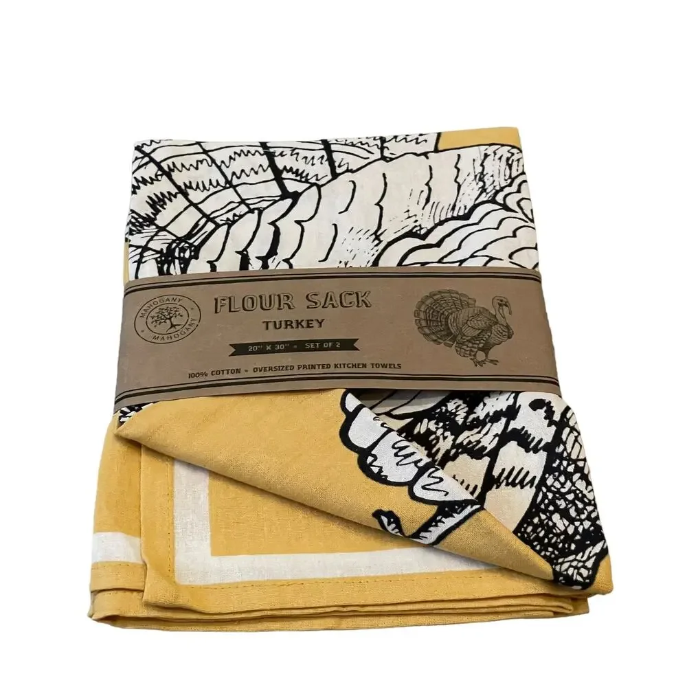 Mahogany Turkey Flour Sack Kitchen Towels Set of 2 Cotton Thanksgiving Fall New